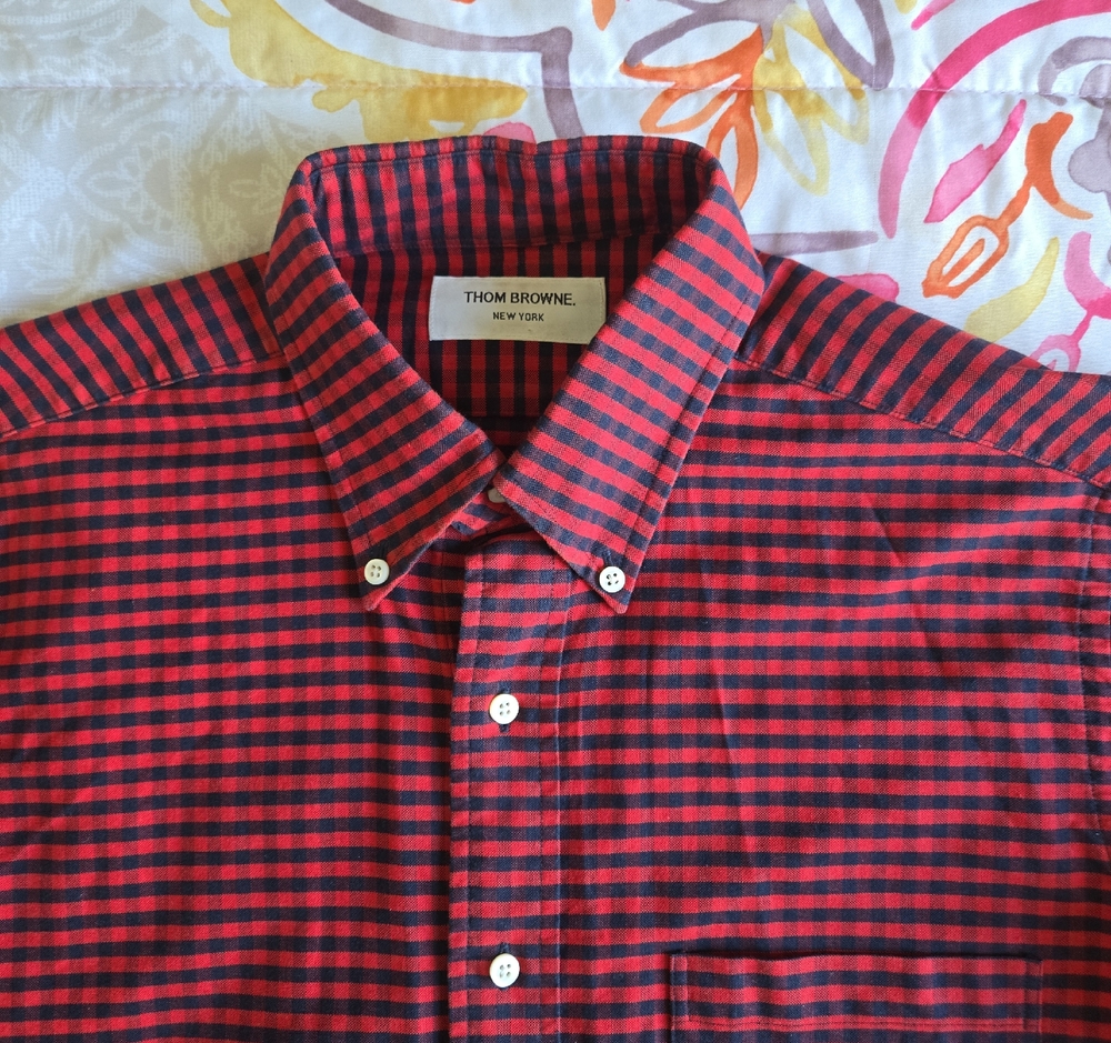 Thom Browne Red and Blue Checked Cotton Button-Down Shirt